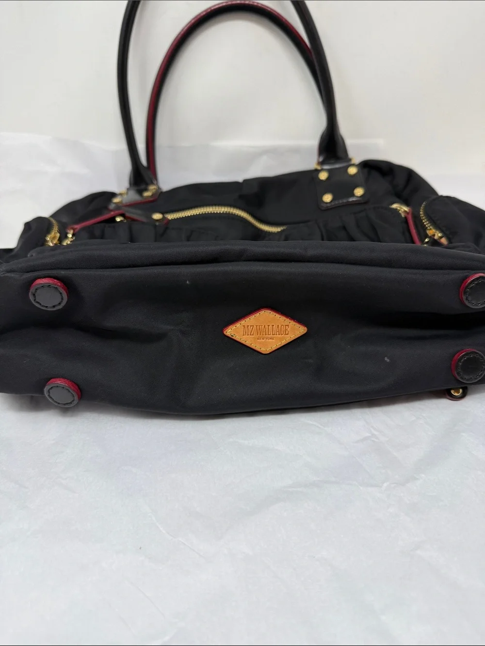 MZ Wallace Black Quilted Nylon Tote with Gold Hardware